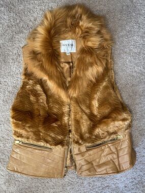 Guess Faux Fur Vest in Warm Camel